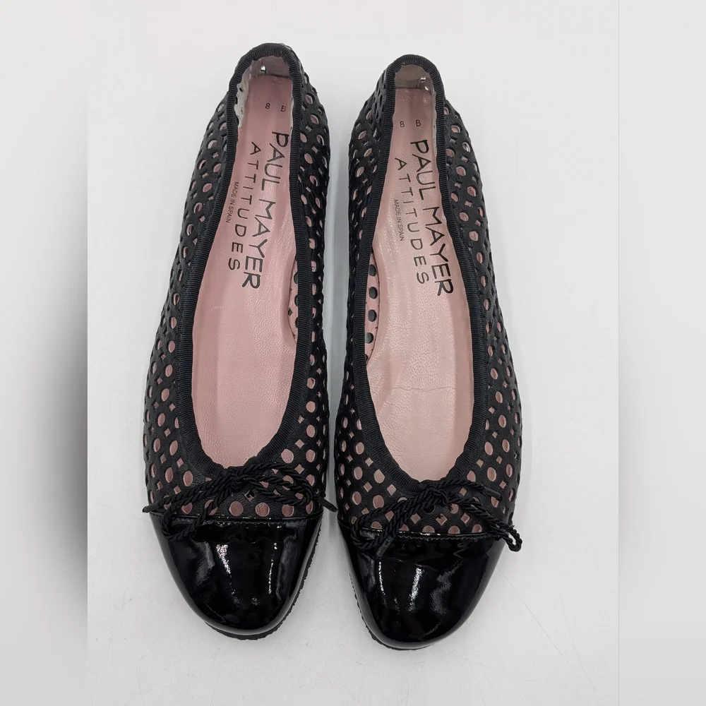 Paul Mayers Attitudes Ballet Flats Sz 8B Black Patent & Mesh Leather Women Shoes - Picture 12 of 17